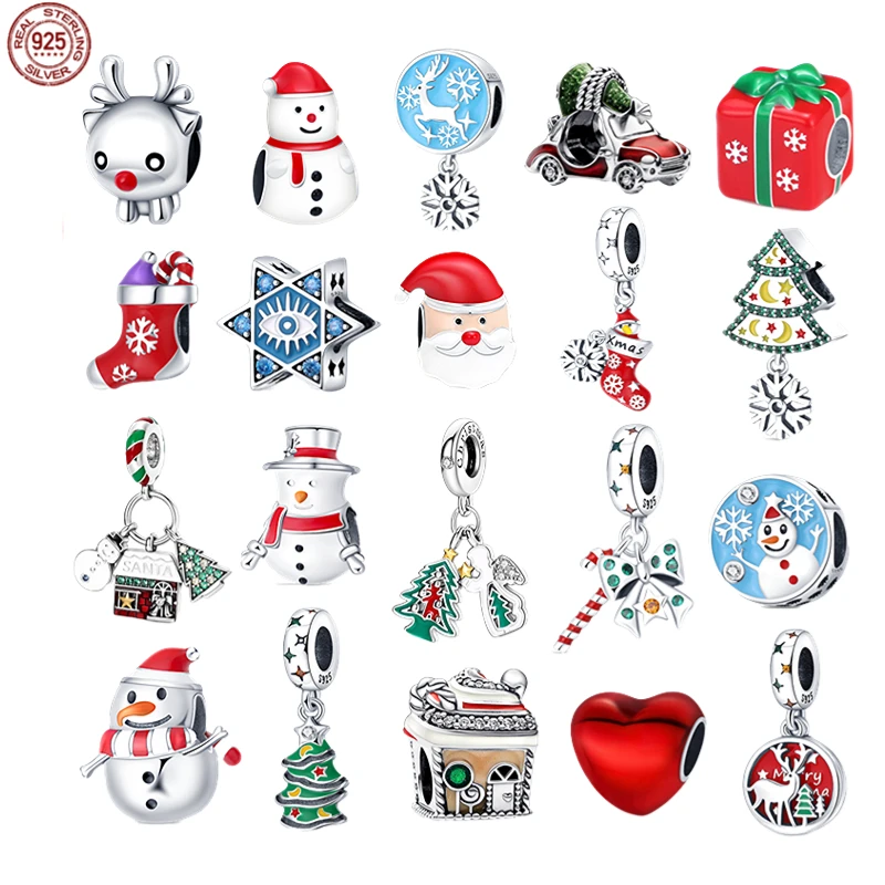 

2023 Hot Selling 925 Sterling Silver Santa Elk Snowman Charm Beaded for Original Pandora Bracelet Necklace DIY Women's Jewelry