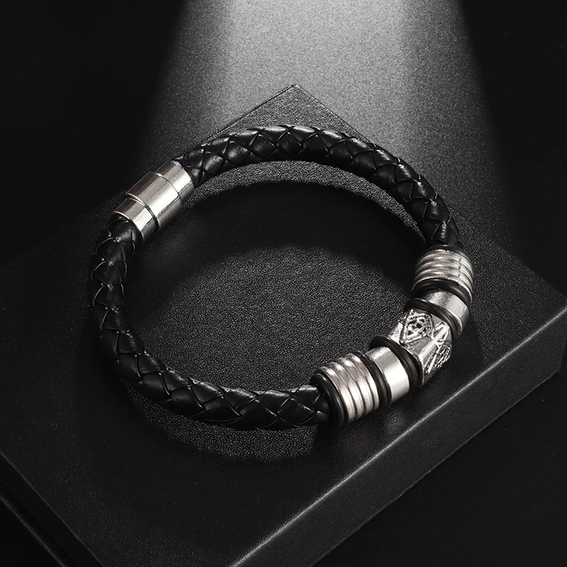 

Men's New Classic Black Masonic Woven Leather Bracelet Personality Casual Street Rock Party Fashion Jewelry Accessories