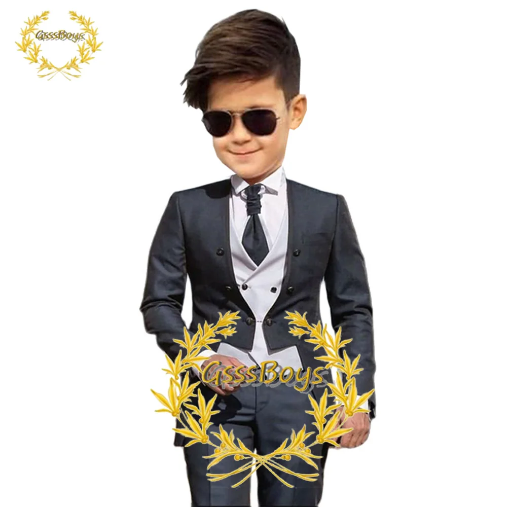 Suit for Boys Wedding Tuxedo Three Piece Child Blazer Pants Vest Formal Party Slim Fit Jacket Kids Custom Clothes