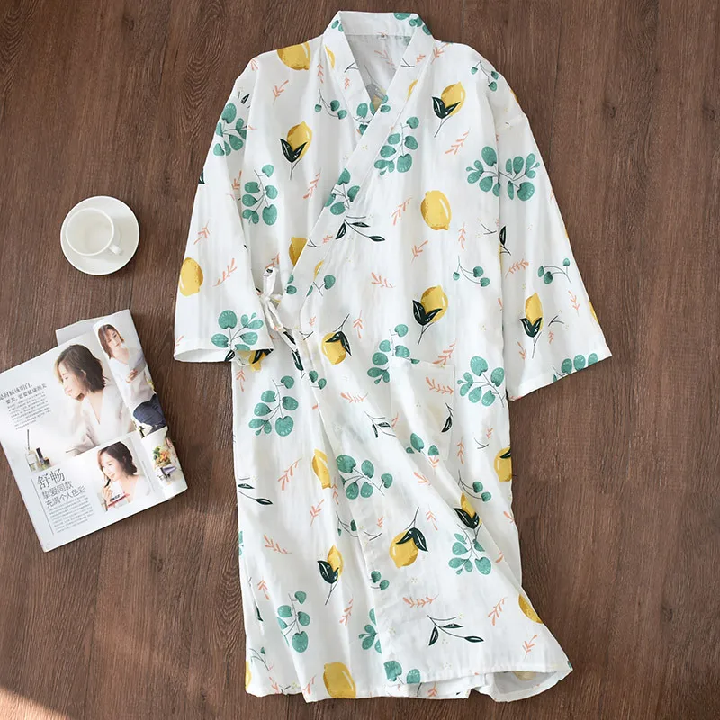 

New 100% Cotton Gauze Pajamas Robe Women's Nightgown Japanese-style Kimono Pajamas Ladies SPA Yukata Homewear Long Women Pajamas