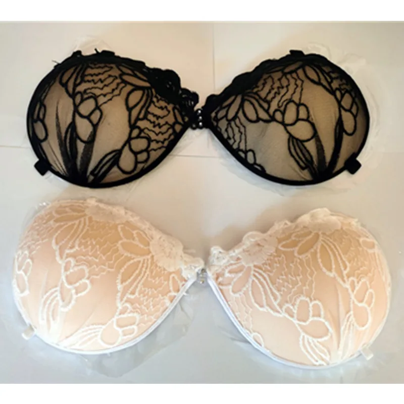 

2 Pack Lace Embroidery Super Push Up Silicone Bralette Backless Strapless Invisible Pushup Sticky Bras for Women Wedding