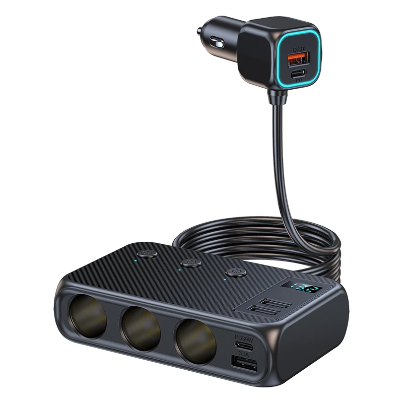 

Автомобильные зарядные устройства 171 Вт PD QC3.0 Адаптер для быстрой зарядки 3 порта прикуривателя Разветвитель мощности 12-24 В с Volatge-дисплеем для автомобиля