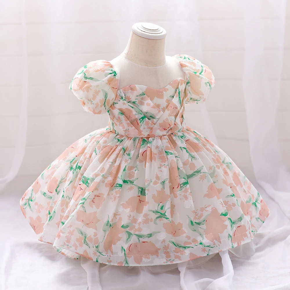 

Floral Tulle Newborn Baby Girl Dress 1st Birthday Party Baptism Pink Clothes 9 12 Months Toddler Fluffy Outfits Vestido Bebes