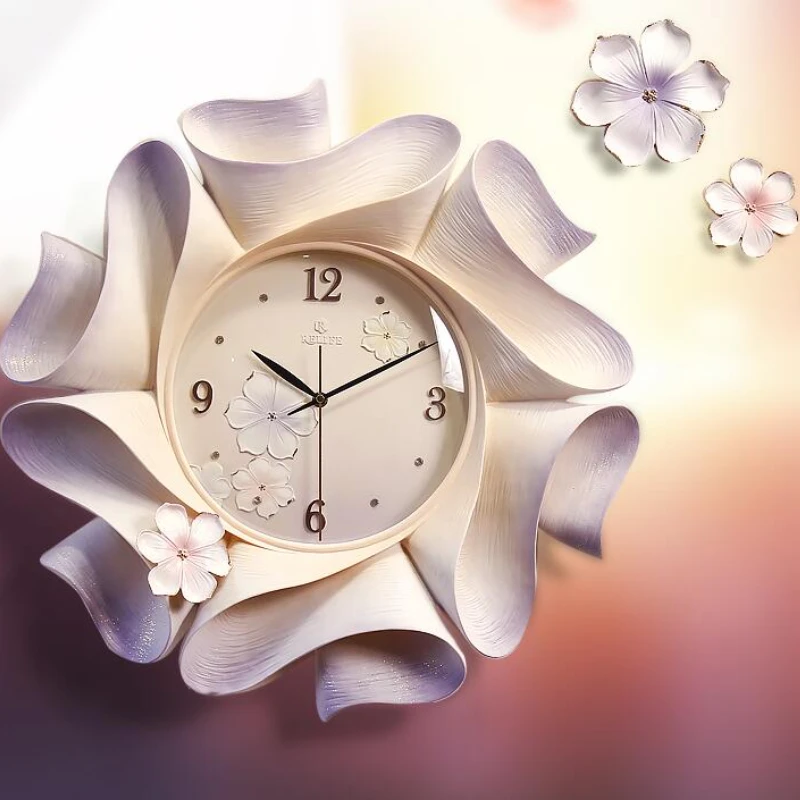 

Modern Resin Creative Personality Embossed Flower Wall Clock Craft Accessories Home Livingroom Wall Sticker Mural Clock Ornament