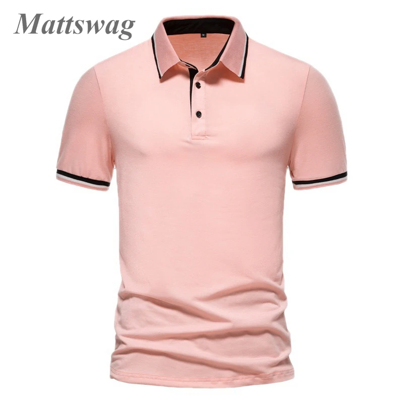 

Classic Pink Color Contrast Formal Polo T Shirts For Men Summer Casual Daily Business Clothing Male Golf Tennis Sport Top Hombre