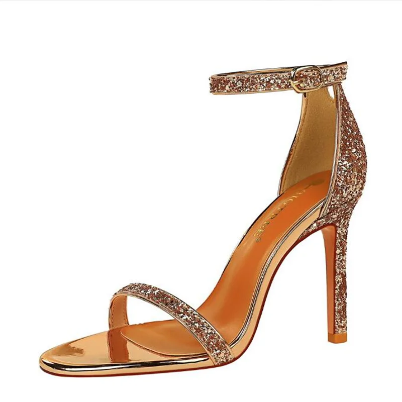 

Sexy luxury Women 10cm High Heels Sandals Lady Bling Wedding Bridal Shoes Scarpins Glitter Silver Gold Fetish Stiletto Pumps