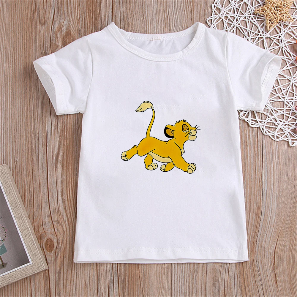 

New Product Summer Baby Tshirt Cartoons Print Lion White Boy Short Sleeve Casual Girls Clothes Base Fashion Tees Streetwear