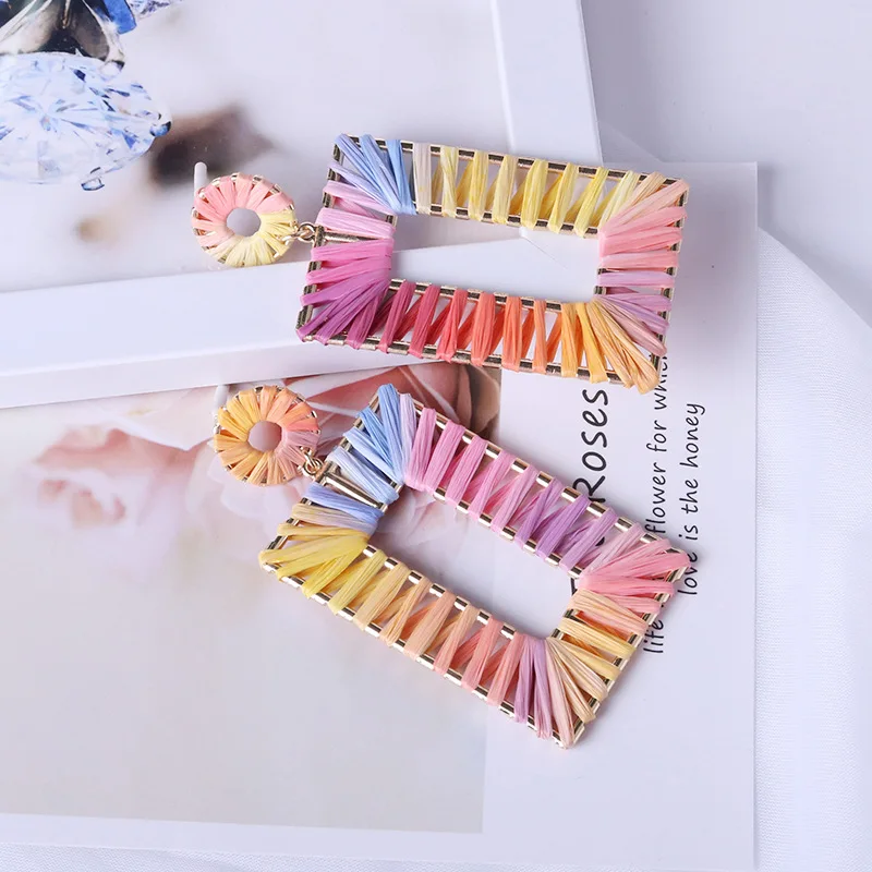 Большие висячие серьги CHSXY в форме сердца из рафии женские богемные летние ручной