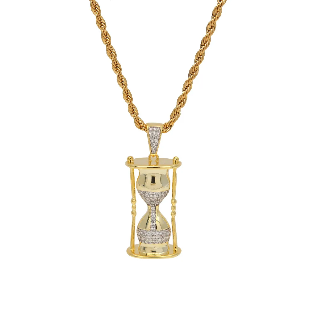 

New Hip-Hop Hourglass Zircon Pendant Two-color Electroplating Street Rap Personality Jewelry