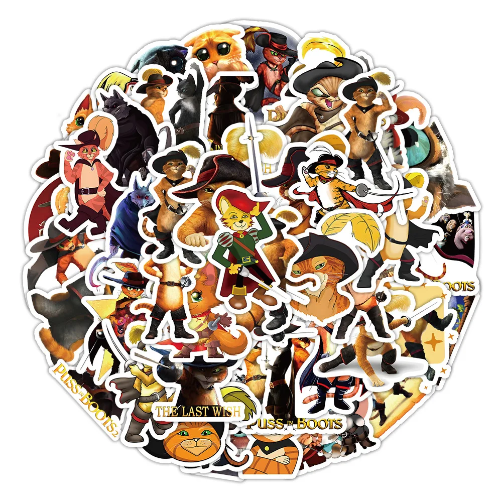

50Pcs 90s Classic Cartoon Movie Cat Boots Stickers for Skateboard Laptop Guitar Luggage Bike Scrapbook Decal Kids Toys