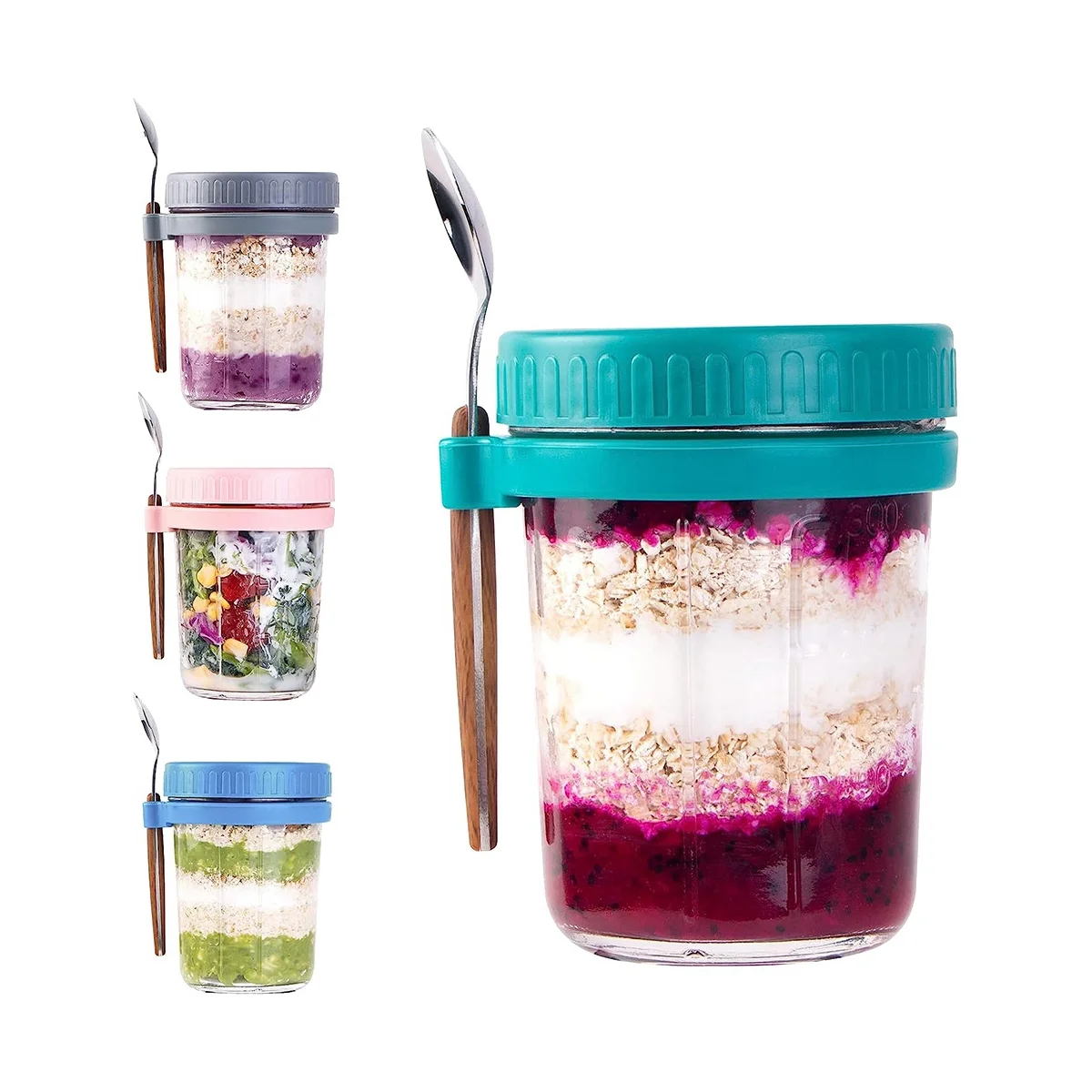 

Overnight Oats Container with Lids and Spoon, 4 Pack Jars for Overnight Oats, Overnight Oats Jars