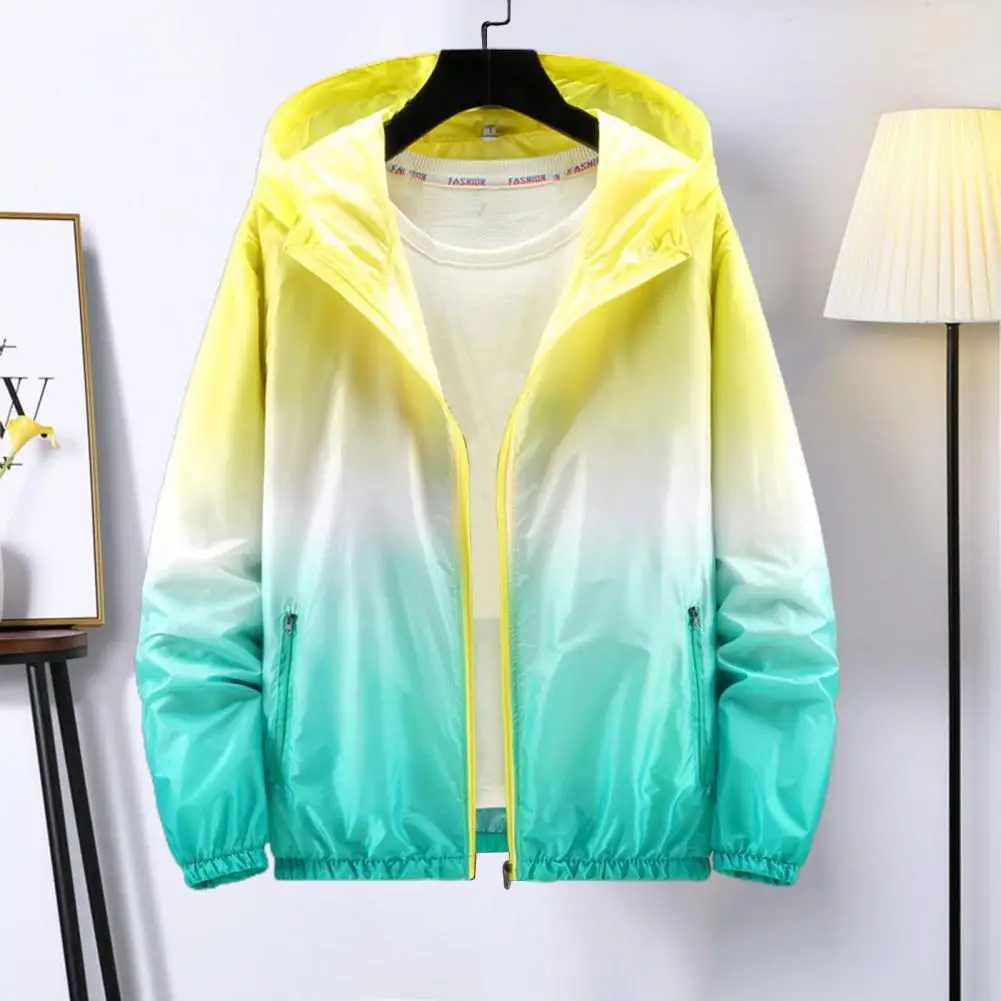 

Full Front Zip Coat Sun Protection Outdoor Jacket Winproof Anti-uv Breathable Quick Dry Gradient Contrast Color Hooded Long