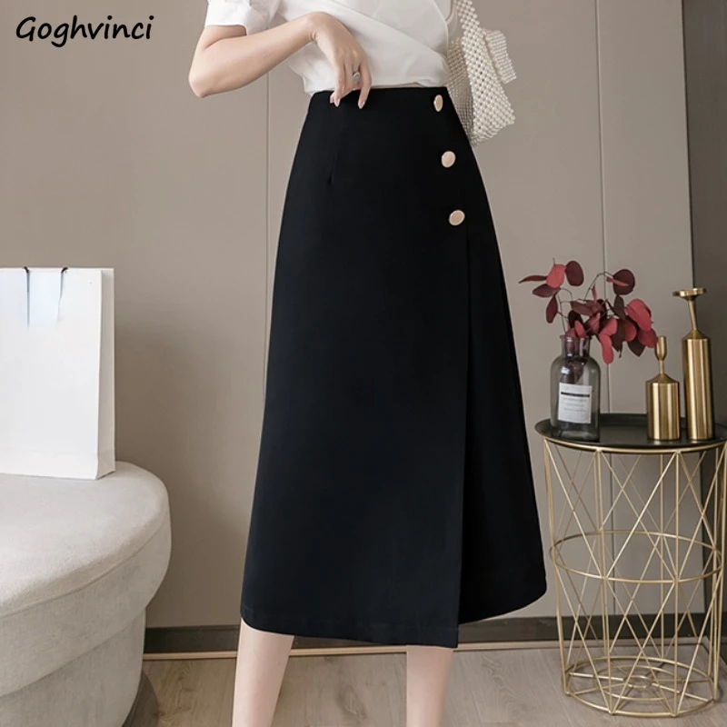 

Skirts Midi Irregular High Waist Solid Elegant Summer New Arrival Fashion OL Females Temper Basic Ulzzang All-match Casual Ins