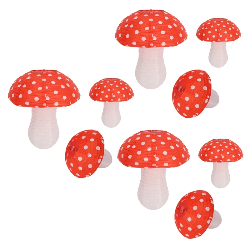 

9Pcs Mushroom Shaped Paper Lanterns For Forest Jungle Wonderland Theme Birthday Party Decor Hanging 3D Mushroom Ornament