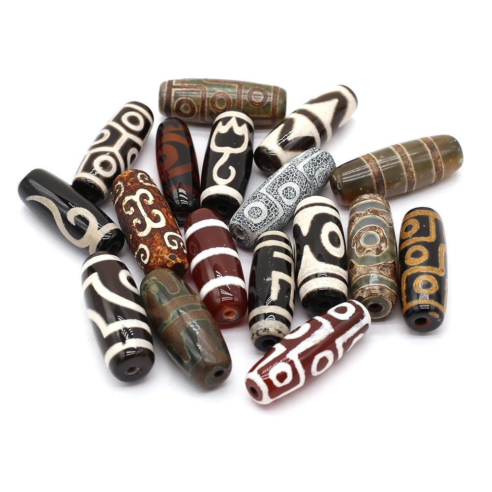 

Tibet Dzi Natural Stone Bead Cylindrical Divination Pattern Natural Agates Loose Bead for Making DIY Jewerly Necklace 12x30mm