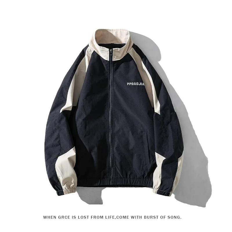 Men High Street Patchwork Color Block Windbreaker Coats Wome