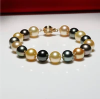 natural high end 7 59 10mm south sea genuine multicolor round pearl bracelet for woman free shipping women jewelry