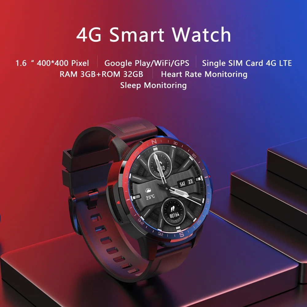 

New LTE 4G Smart Watch ROM 3GB ROM 32GB GPS WiFi Heart Rate Monitoring 1.6" HD Screen Android System 9.1 male watch support