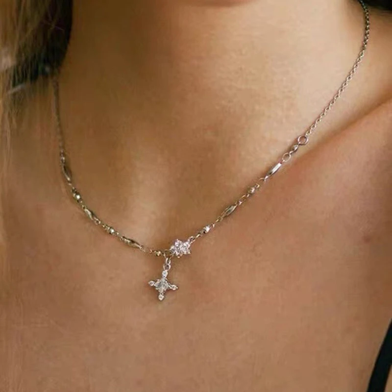 Модное шикарное ожерелье серебряного цвета с крестом в виде снежинки для женщин