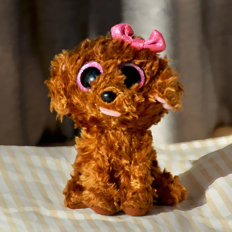 

Ty Beanie плюшевая кукла Тедди с розовым бантом, коричневая собака, милая мягкая игрушка с большими глазами
