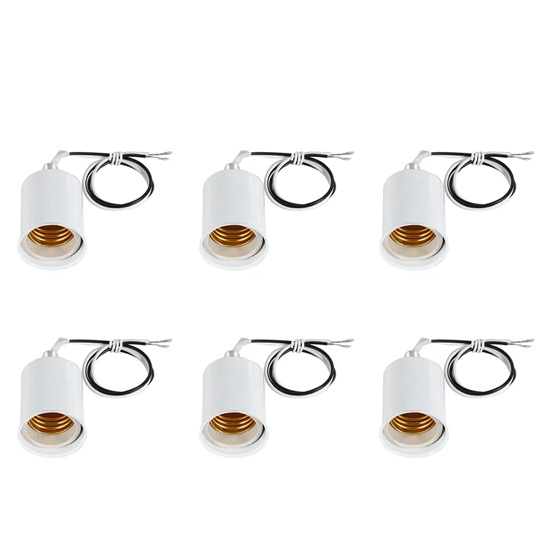 

6X E27 Ceramic Screw Base Round LED Light Bulb Lamp Socket Holder Adapter Metal Lamp Holder With Wire White