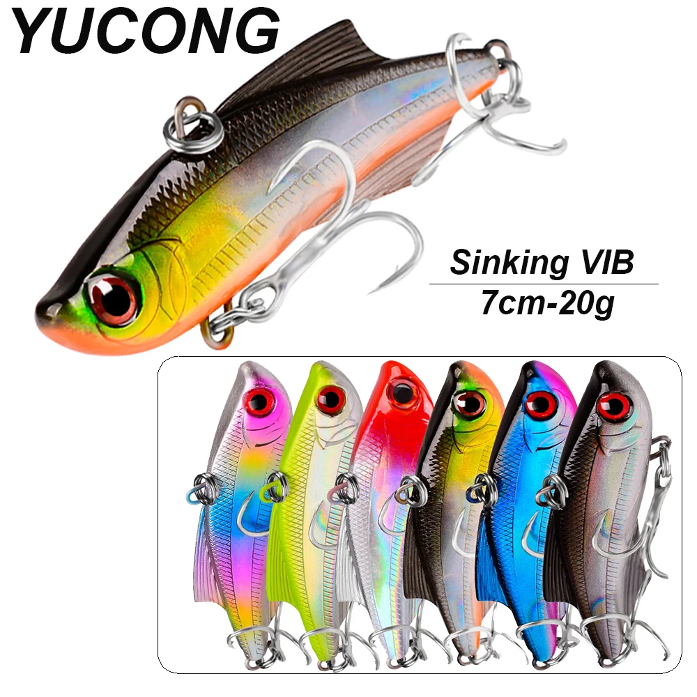 

YUCONG 6PCS Lipless Vibration Lures 7cm-20g Shore Casting Fishing Baits Sinking VIB Wobblers Trolling Wobblers Hard Isca Pesca