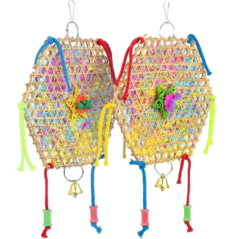 

2 Pack Bird Foraging Toy Wooden Blocks Cotton Rope Parrot Shredder Toy for Cage