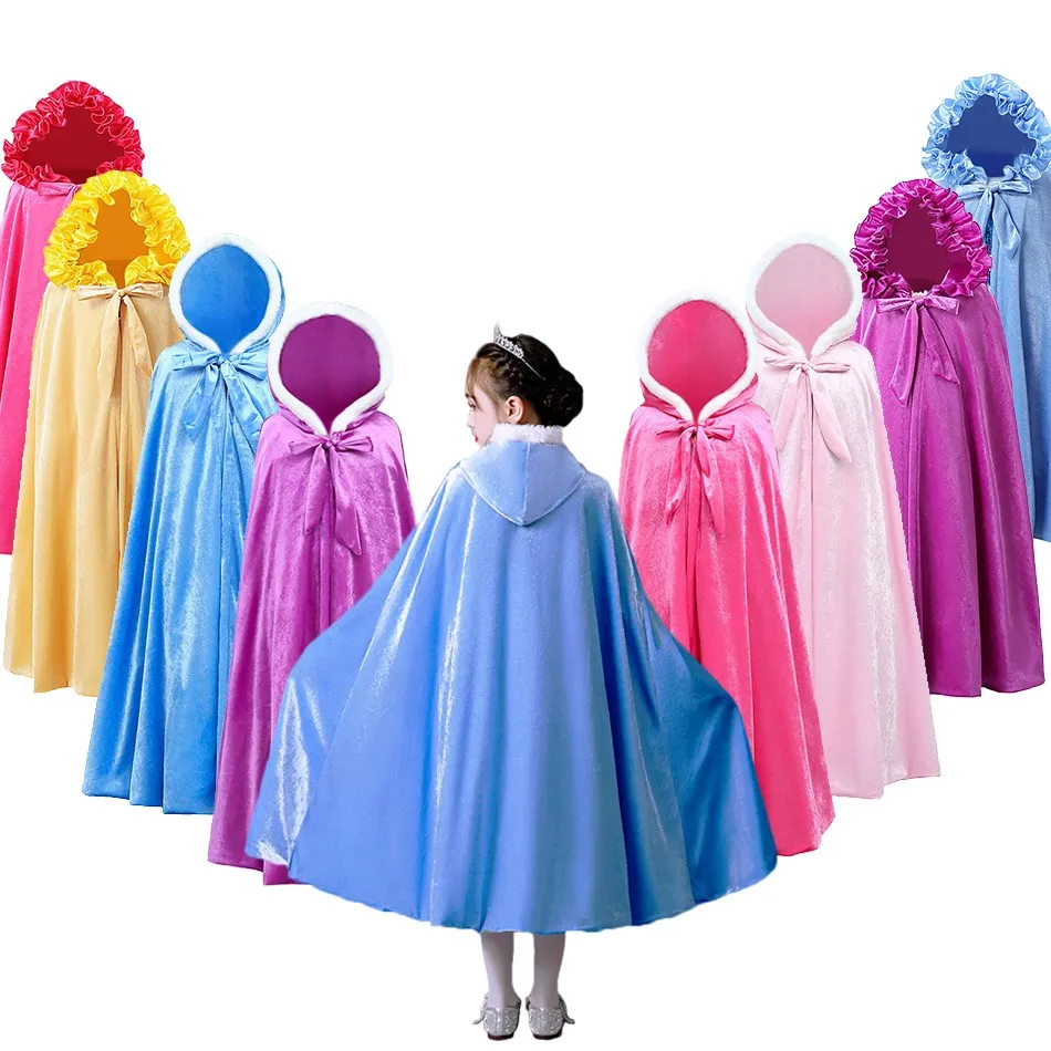 

4-12T Girls Princess Cloak Children Winter Coat Party Cape Accessories Kids Elsa Anna Aurora Rapunzel Mantle Halloween Costume