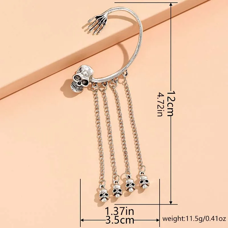 1 шт. клипсы для ушей в стиле панк готика череп женщин скелет голова Длинная