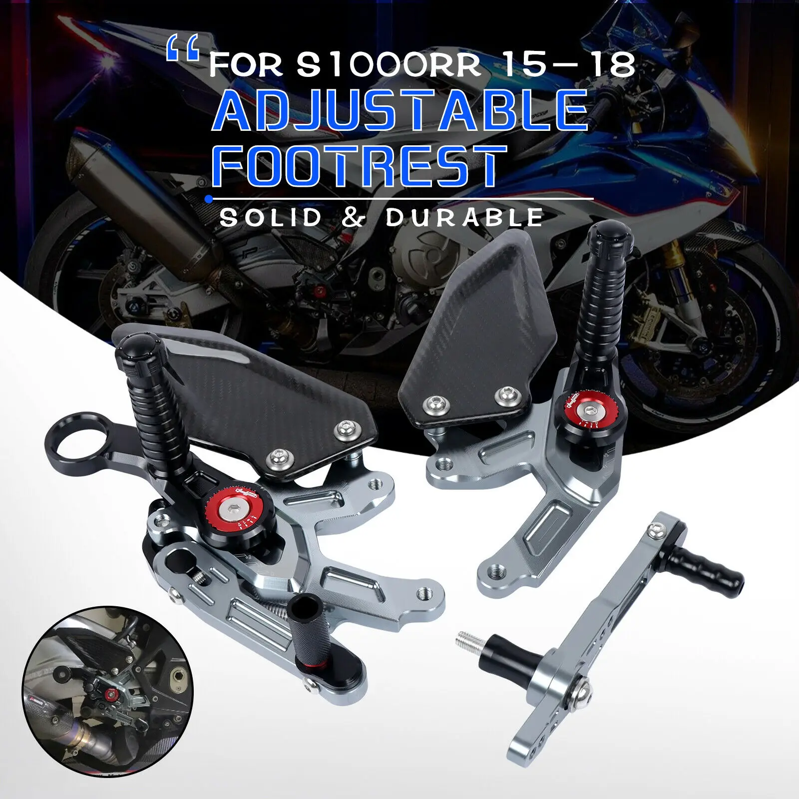 

Motorcycle Rearsets Adjustable FootPegs Footrests Sets For BMW S1000RR 2015-2018