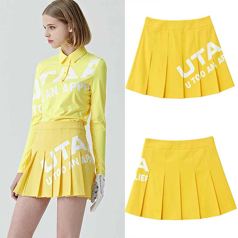 Korean Golf Clothes Women's Golf Letter Printed Skirt Slim Pleated Skort Breathable Quick Drying Tennis Sports Culottes