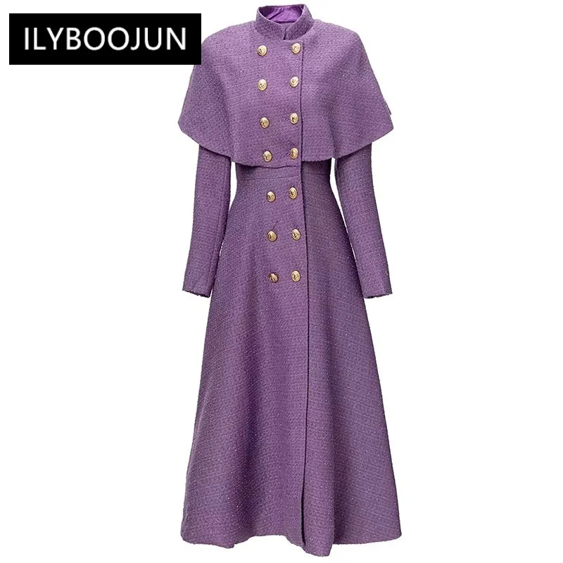 

Женское твидовое пальто, роскошное Брендовое двубортное пальто с воротником-стойкой и длинным рукавом, верхняя одежда в английском стиле, осень 2023