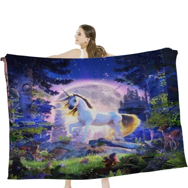 

Moonlight Unicorn Throw Blankets Airplane Travel Decoration Soft Warm Bedspread