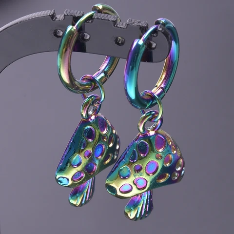 Серьги-кольца из нержавеющей стали GLOWCAT  в виде ведьмы, гриба, радуги