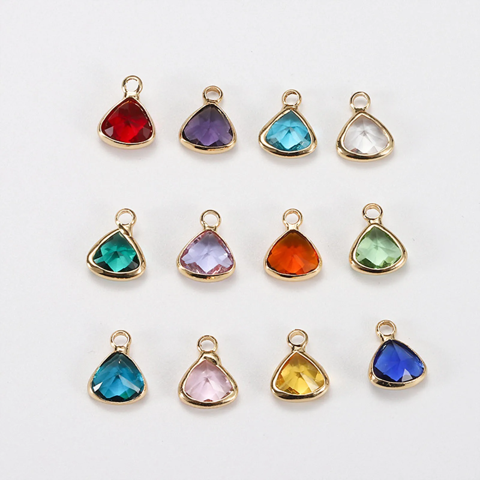 

Copper Glass Birthstone Charms Multicolor Triangle Metal Gold Color Pendants DIY Making Necklace Jewelry Gifts 10mm x 8mm,10PCs