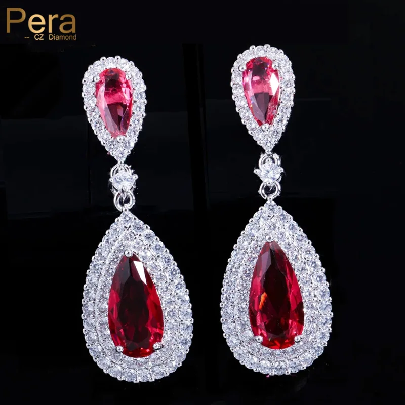 

Pera High Quality Red CZ Crystal Setting Classic Long Big Dangle Water Drop Earrings for Banquet Party Women Brand Jewelry E071