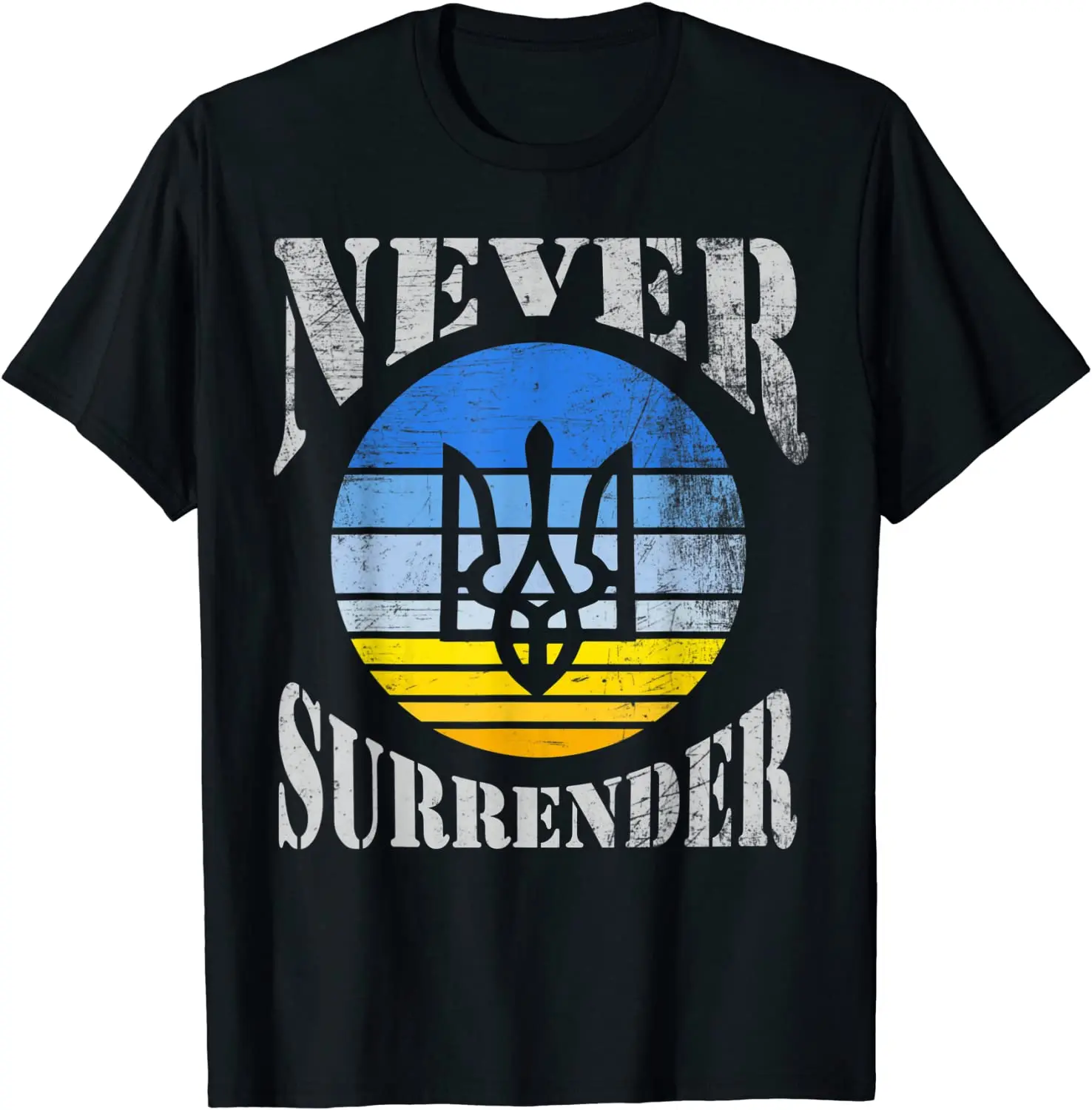 

Retro Ukraine Trident Flag Never Surrender T Shirt. Short Sleeve 100% Cotton Casual T-shirts Loose Top Size S-3XL