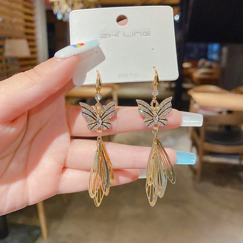 

2022 New Trendy Temperament Long Fringed Butterfly Earrings Live Design Sense Fashion Internet Celebrity High-end Sense Earrings