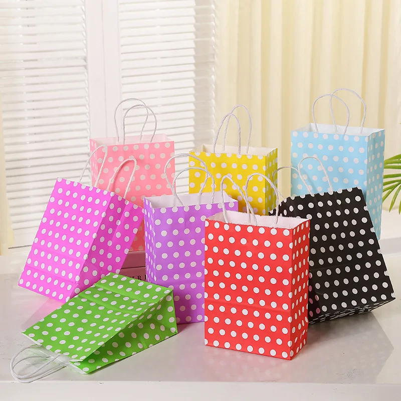 50pcs Paper Bag Mini Stand Up Colorful Polka Dot Bag with Handle Gift Pakcaging Kraft Paper Bag Party Christmas Favor Decoration