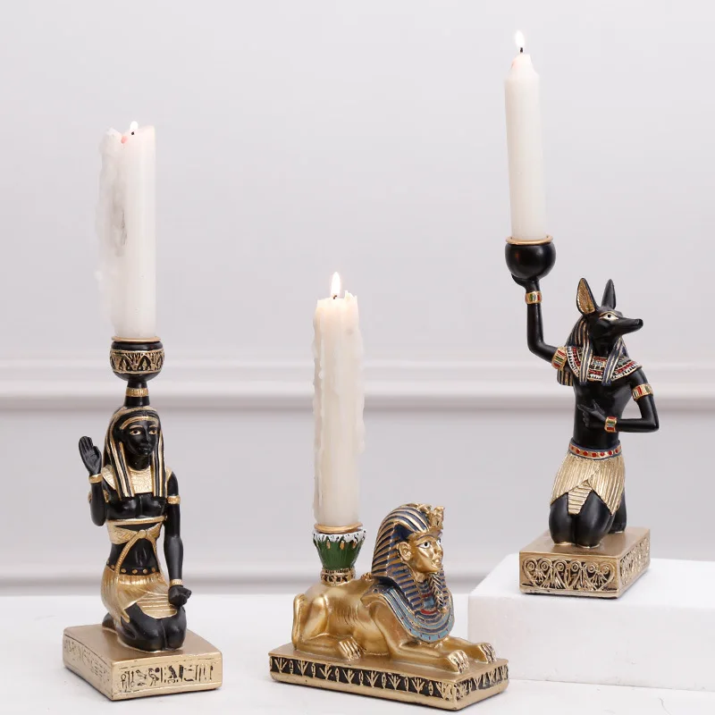 

Resin Candle Holders for Stick Candles Creative Home Decor Egytptian The Sphinx of God Candlestick Table Decoration Candle Stand