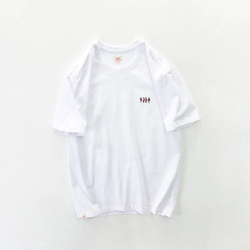 

TS303 Men's 260G 32 Double-Yarn Cotton White T-shirt Summer Short Sleeve O-neck Cartoon Embroidery Solid Color Simple Casual Tee