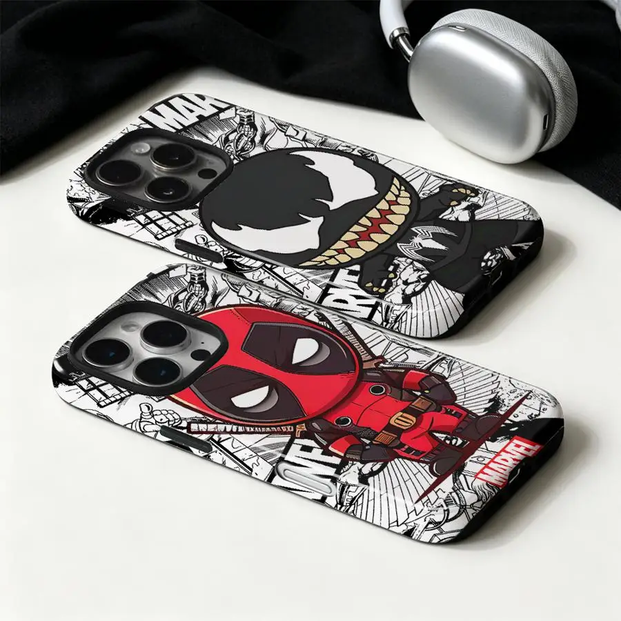 Фото Мягкий чехол-накладка для Apple iPhone 17, 16, 15 Plus, 14 Pro Max, XS, XR, 13, 16e, 12 Air, 11 с Дэдпулом и Веномом №1