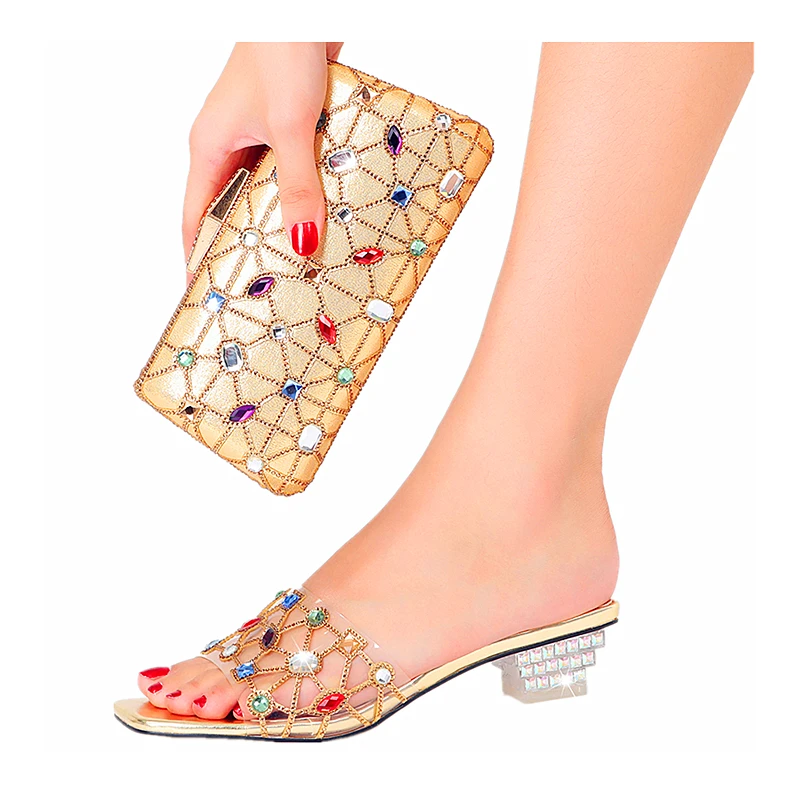 Latest Comfortable Shoes and Bags Set New Design Good Quality Decorate with Rhinestone for Garden Party