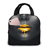 africa golden lips lunch bags for women men insulated fashionable lunch box large capacity tote bag