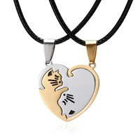 couples matching friendship necklace for women gift stainless steel heart cat pendant best friends bff fashion jewelry choker