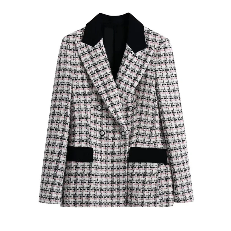 

Vintage Newest Fashion 2022 Designer Jacket Women Slim Fitting Double Breasted Fitted Waist Geometric Tweed Blazer Clothing