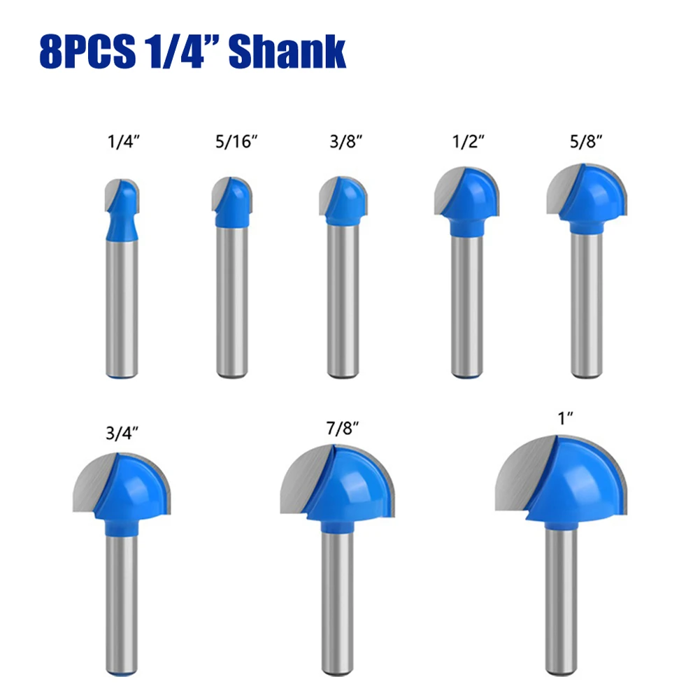 

8pcs 6.35mm Shank Router Bits Round Head Milling Cutters Carbide For Composition Materials Plywood Hard Soft Woodworking Tools