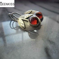 qeenkiss%c2%a0eg6320 2022 fine%c2%a0jewelry%c2%a0wholesale%c2%a0fashion%c2%a0woman%c2%a0girl%c2%a0birthday%c2%a0wedding%c2%a0retro leaves ruby antique silver drop earrings