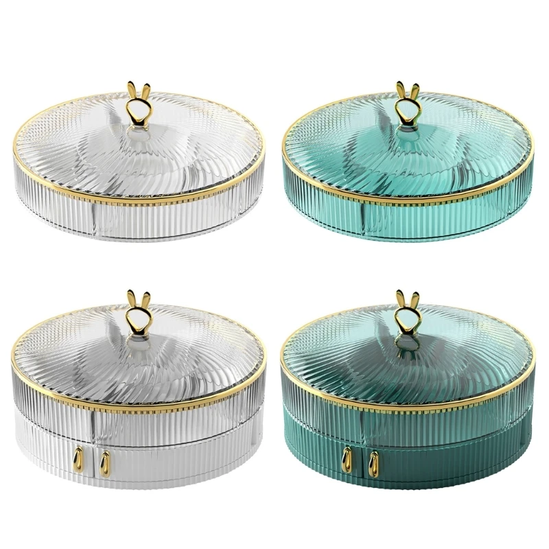 

Y9RE 11 Inch Snack Serving Tray w/ Lid, Plastic Divided Appetizer Tray Round Food Tray for Dried Fruits, Candy, Nuts, Cookies