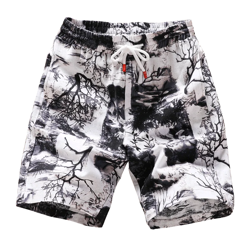 new fashion printed men cotton shorts men's casual shorts drawstring waist bermuda shorts S-4XL drop shipping